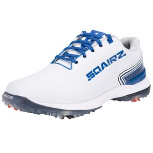 SQAIRZ Bold Men’s Athletic Golf Shoes, New Golf Shoes, Designed for Balance & Performance, Replaceable Spikes, Waterproof, Golf Shoes Men with Spikes, Mens Golf Shoes, Golf Footwear White/Blue